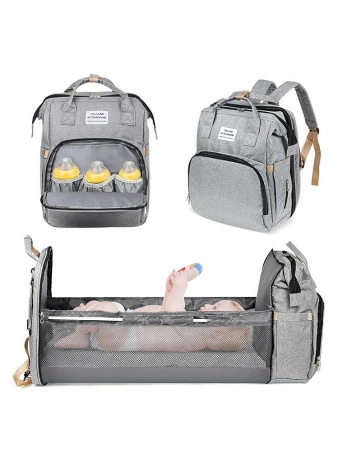 BLUEWORD Multifunctional Diaper Backpack - 3 in 1 Design with Changing Pad, Waterproof Excellence for Boys and Girls in Stylish Gray.