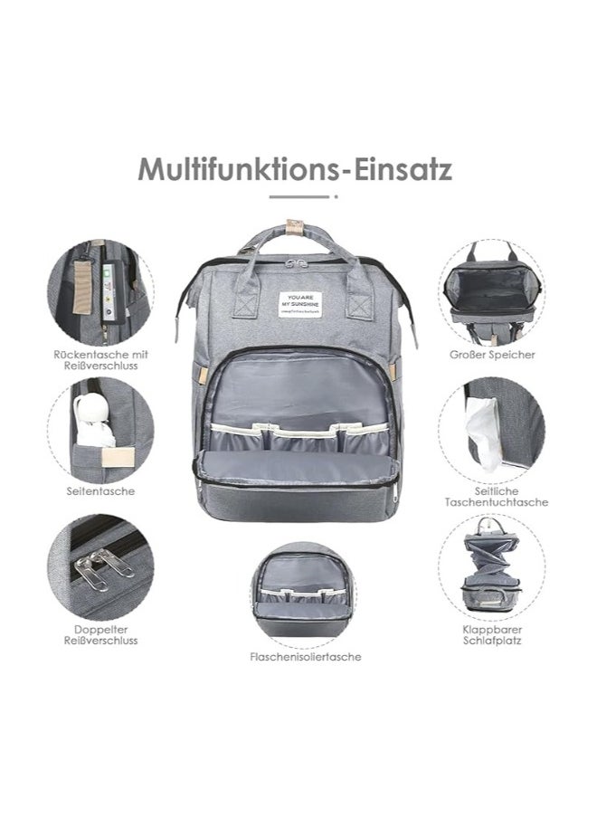 BLUEWORD Multifunctional Diaper Backpack - 3 in 1 Design with Changing Pad, Waterproof Excellence for Boys and Girls in Stylish Gray.