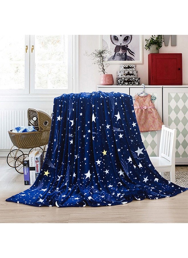 Beautiful Stars Design Soft Fluffier Blanket Microfibre King Size Flannel Stars Printed Bed Blanket Blue/White