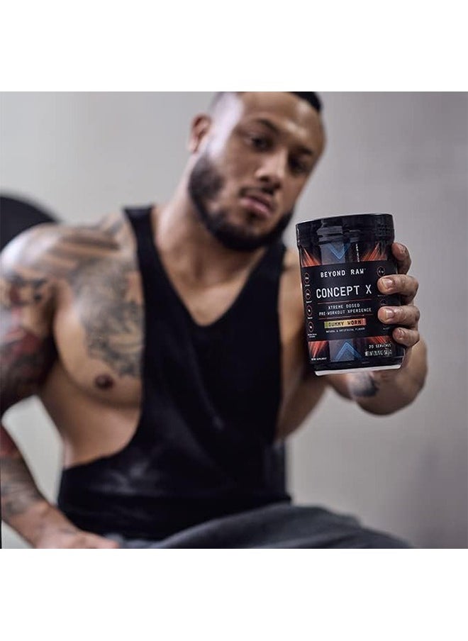 BEYOND RAW Concept X | Clinically Dosed Pre-Workout Powder | Contains Caffeine, L-Citrulline, Creatine, and Beta-Alanine | Gummy Worm | 20 Servings