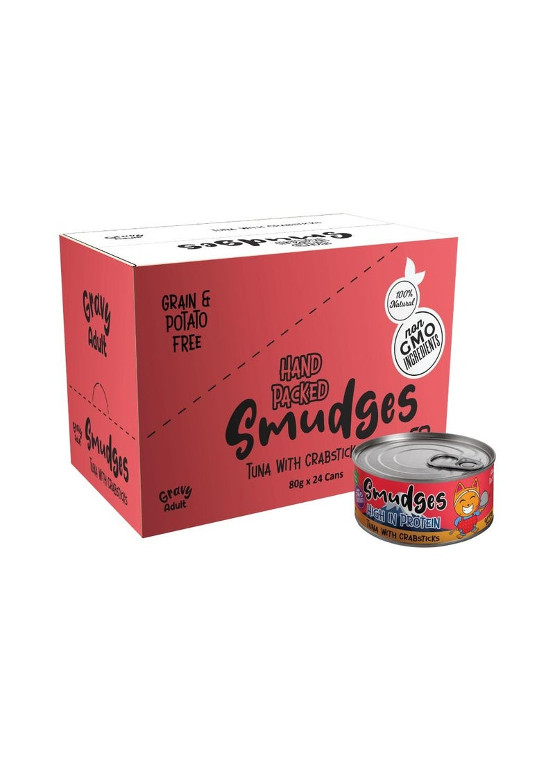 Adult Cat wet food with Tuna with Crabsticks in Gravy 80g- Pack of 24