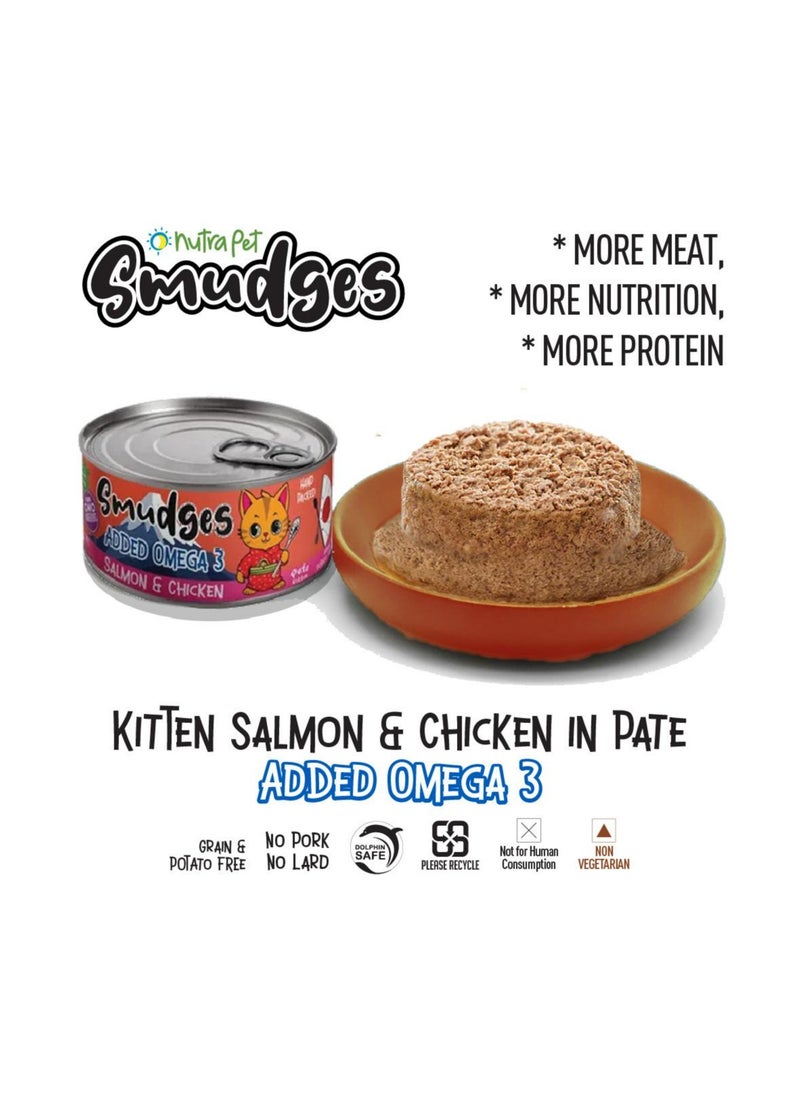 Kitten Cat wet food with Salmon Pate Mixed with Shredded Chicken 60g - Pack of 24