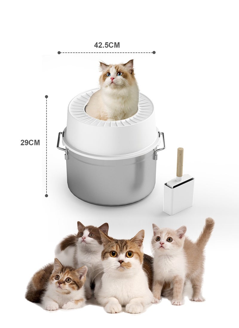 Stainless Steel Cat Litter Box Metal Litter Pan Tray with High Wall Sides Cat Toilet Pet Litter Box with Scoop