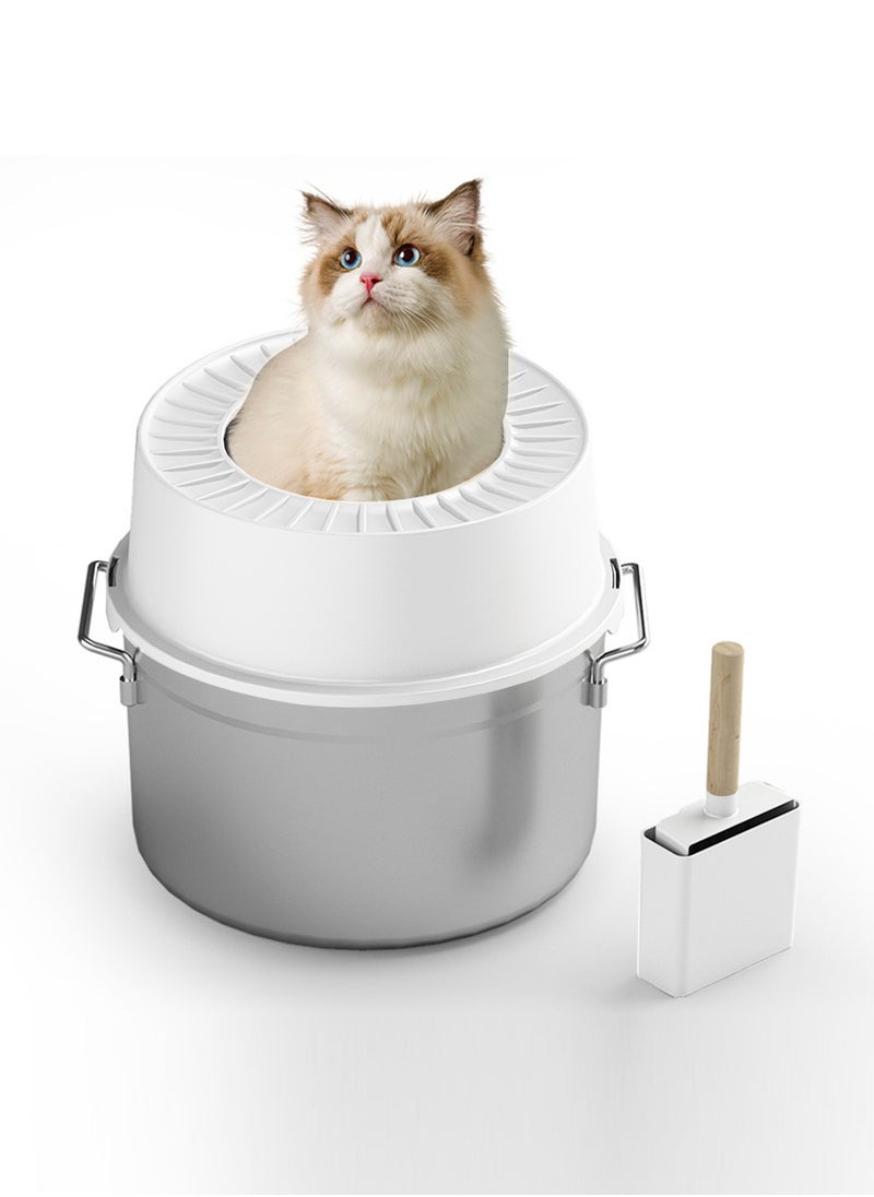 Stainless Steel Cat Litter Box Metal Litter Pan Tray with High Wall Sides Cat Toilet Pet Litter Box with Scoop