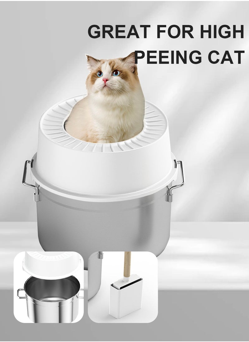 Stainless Steel Cat Litter Box Metal Litter Pan Tray with High Wall Sides Cat Toilet Pet Litter Box with Scoop