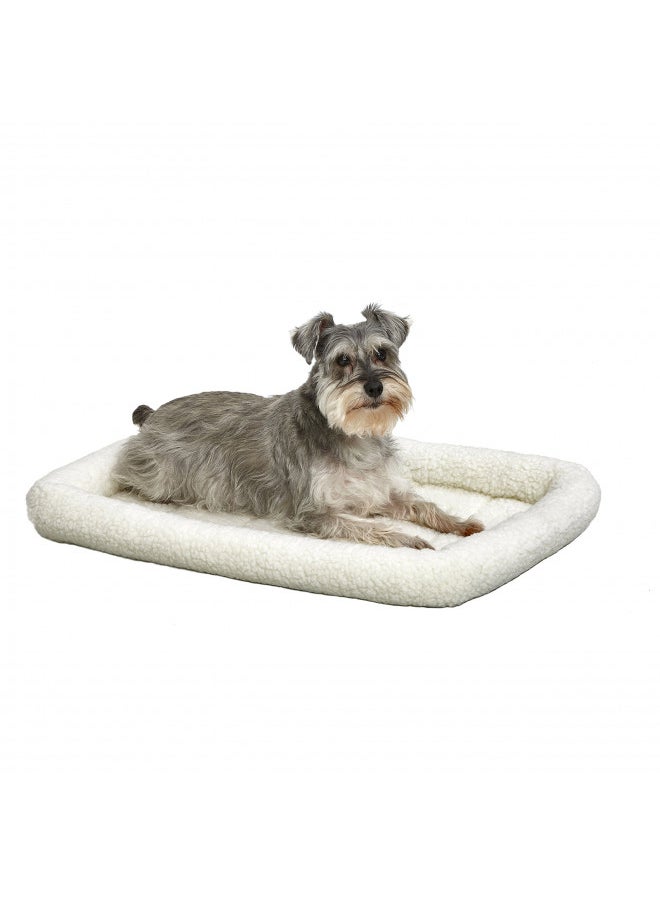 MidWest Homes for Pets 30L-Inch White Fleece Dog Bed or Cat Bed w/ Comfortable Bolster,Ideal for Medium Dog Breeds&Fits a 30-Inch Dog Crate,Easy Maintenance Machine Wash,1-Year Warranty,Model:40230