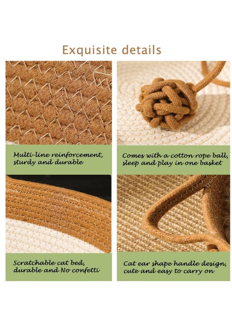 Handwoven Cotton Rope Cat Bed Cat Hammock Foldable Sleeping Nest Basket Handmade Natural Cradle Scratcher Cuddler for Kitten Cute Style with a Playing Rope Ball