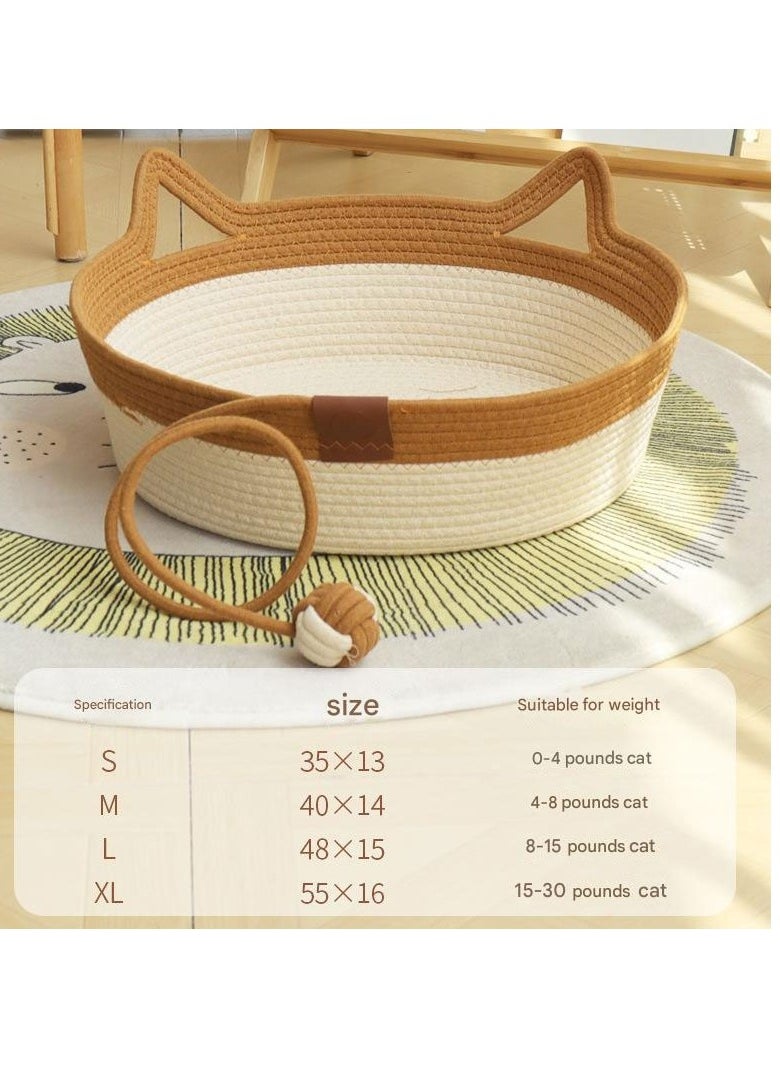 Handwoven Cotton Rope Cat Bed Cat Hammock Foldable Sleeping Nest Basket Handmade Natural Cradle Scratcher Cuddler for Kitten Cute Style with a Playing Rope Ball