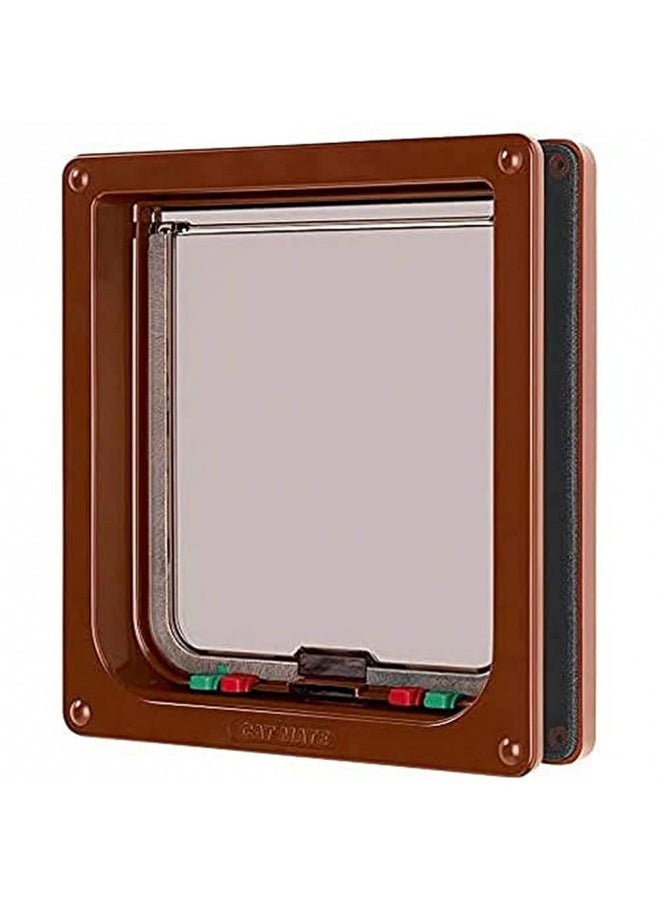 Cat Mate Large 4-Way Cat Door for Large Cats and Small Dogs with Magnetic Catch and Durable, Rigid Flap - Brown
