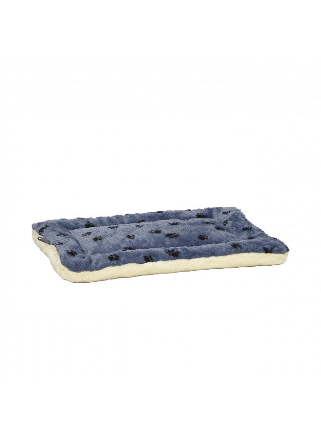 MidWest Homes for Pets Reversible Paw Print Pet Bed in Blue / White, Dog Bed Measures 35L x 21.5W x 3.5H for Intermediate Size Dogs, Machine Wash