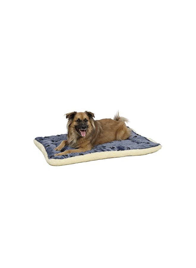 MidWest Homes for Pets Reversible Paw Print Pet Bed in Blue / White, Dog Bed Measures 35L x 21.5W x 3.5H for Intermediate Size Dogs, Machine Wash
