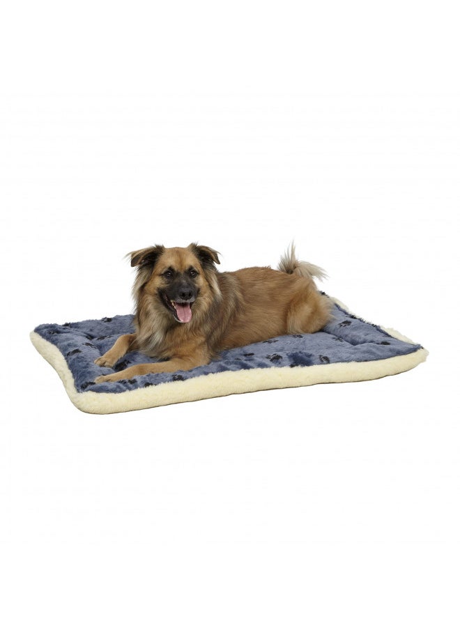 MidWest Homes for Pets Reversible Paw Print Pet Bed in Blue / White, Dog Bed Measures 35L x 21.5W x 3.5H for Intermediate Size Dogs, Machine Wash