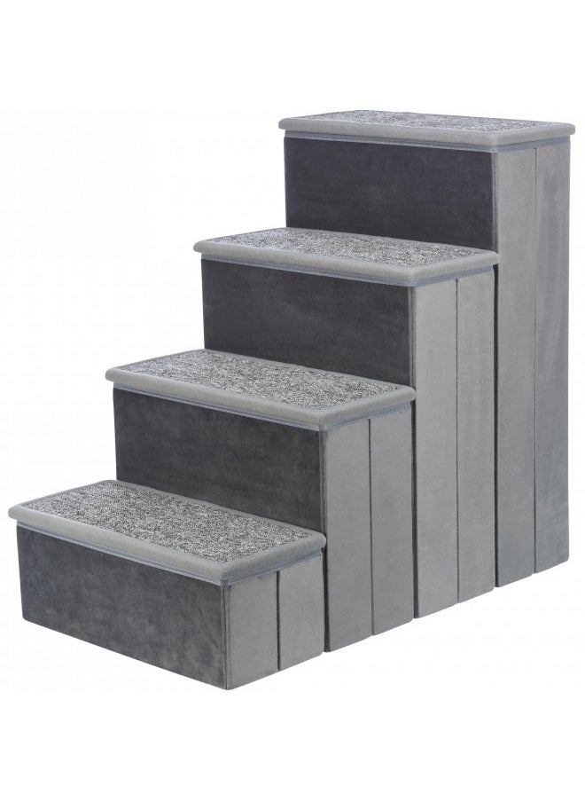 TRIXIE Velour 4-Step Pet Stairs with Storage, Collapsible, Storage Compartments for Pet Toys