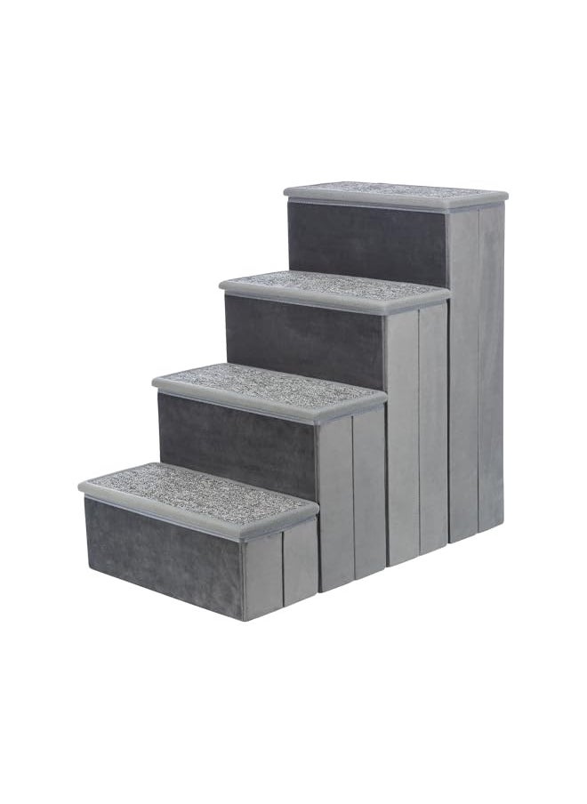 TRIXIE Velour 4-Step Pet Stairs with Storage, Collapsible, Storage Compartments for Pet Toys