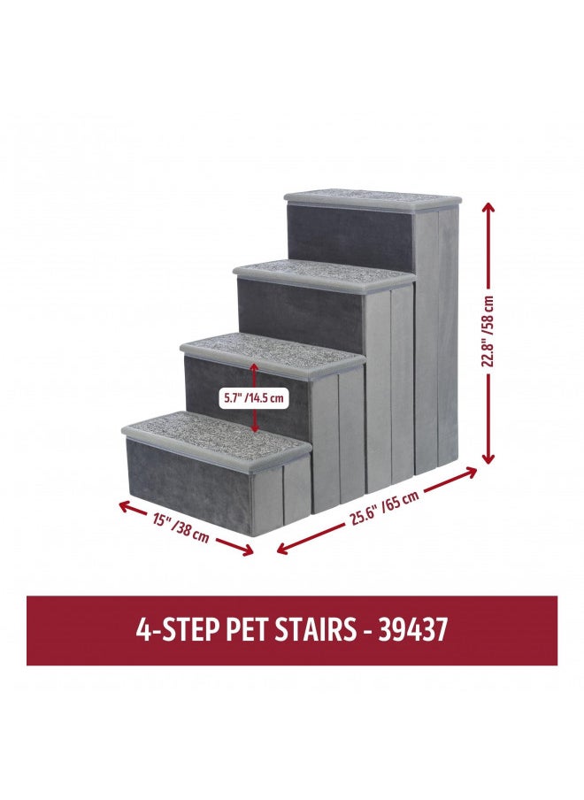 TRIXIE Velour 4-Step Pet Stairs with Storage, Collapsible, Storage Compartments for Pet Toys