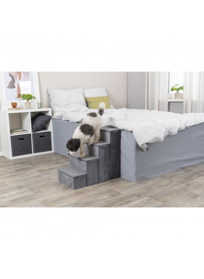 TRIXIE Velour 4-Step Pet Stairs with Storage, Collapsible, Storage Compartments for Pet Toys