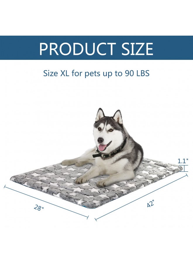 KROSER Fancy Dog Crate Pad Dog Bed Mat Reversible (Cool & Warm), Dog Bed Pad with Machine Washable, Dog Crate mat for Small to XXX-Large Dogs, Grey, Navy, Star Pattern