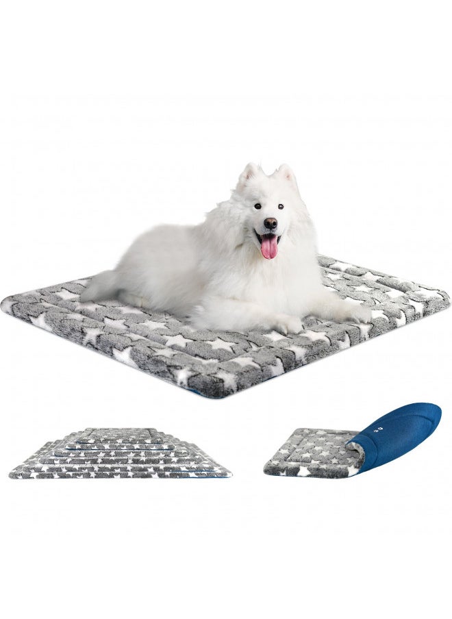 KROSER Fancy Dog Crate Pad Dog Bed Mat Reversible (Cool & Warm), Dog Bed Pad with Machine Washable, Dog Crate mat for Small to XXX-Large Dogs, Grey, Navy, Star Pattern