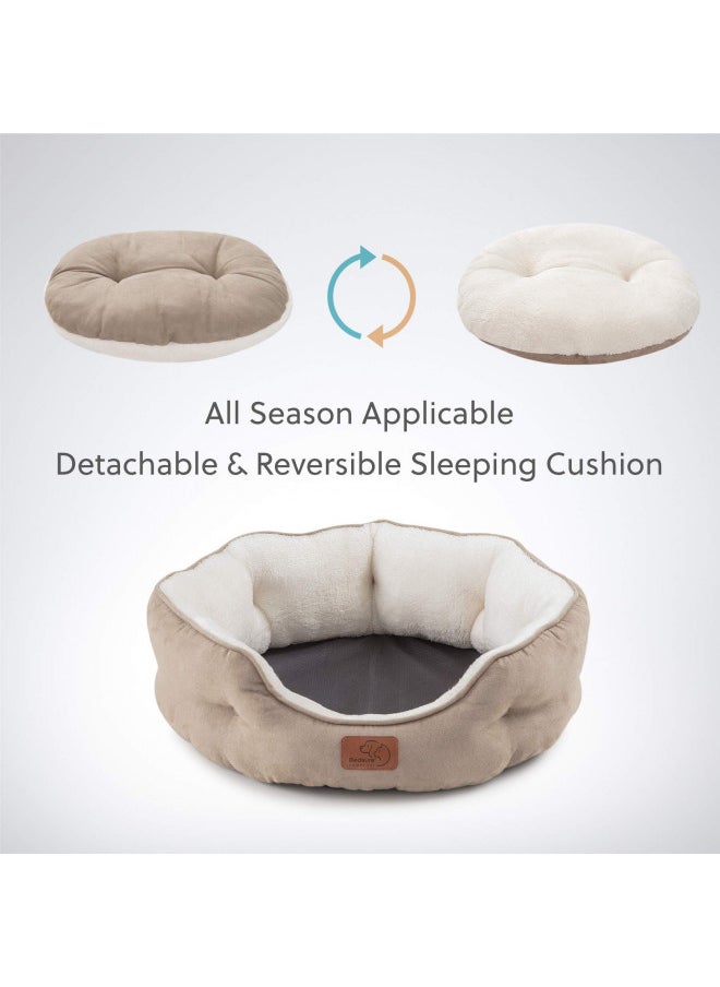 Bedsure Dog Beds for Small Dogs - Round Cat Beds for Indoor Cats, Washable Pet Bed for Puppy and Kitten with Slip-Resistant Bottom, 20 Inches, Taupe