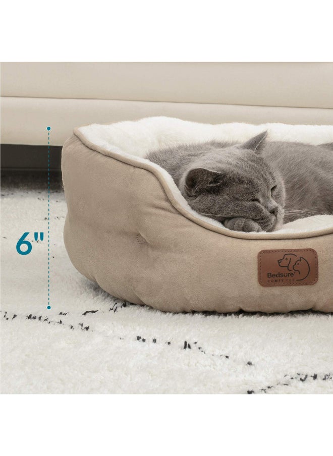 Bedsure Dog Beds for Small Dogs - Round Cat Beds for Indoor Cats, Washable Pet Bed for Puppy and Kitten with Slip-Resistant Bottom, 20 Inches, Taupe