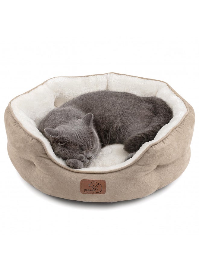 Bedsure Dog Beds for Small Dogs - Round Cat Beds for Indoor Cats, Washable Pet Bed for Puppy and Kitten with Slip-Resistant Bottom, 20 Inches, Taupe