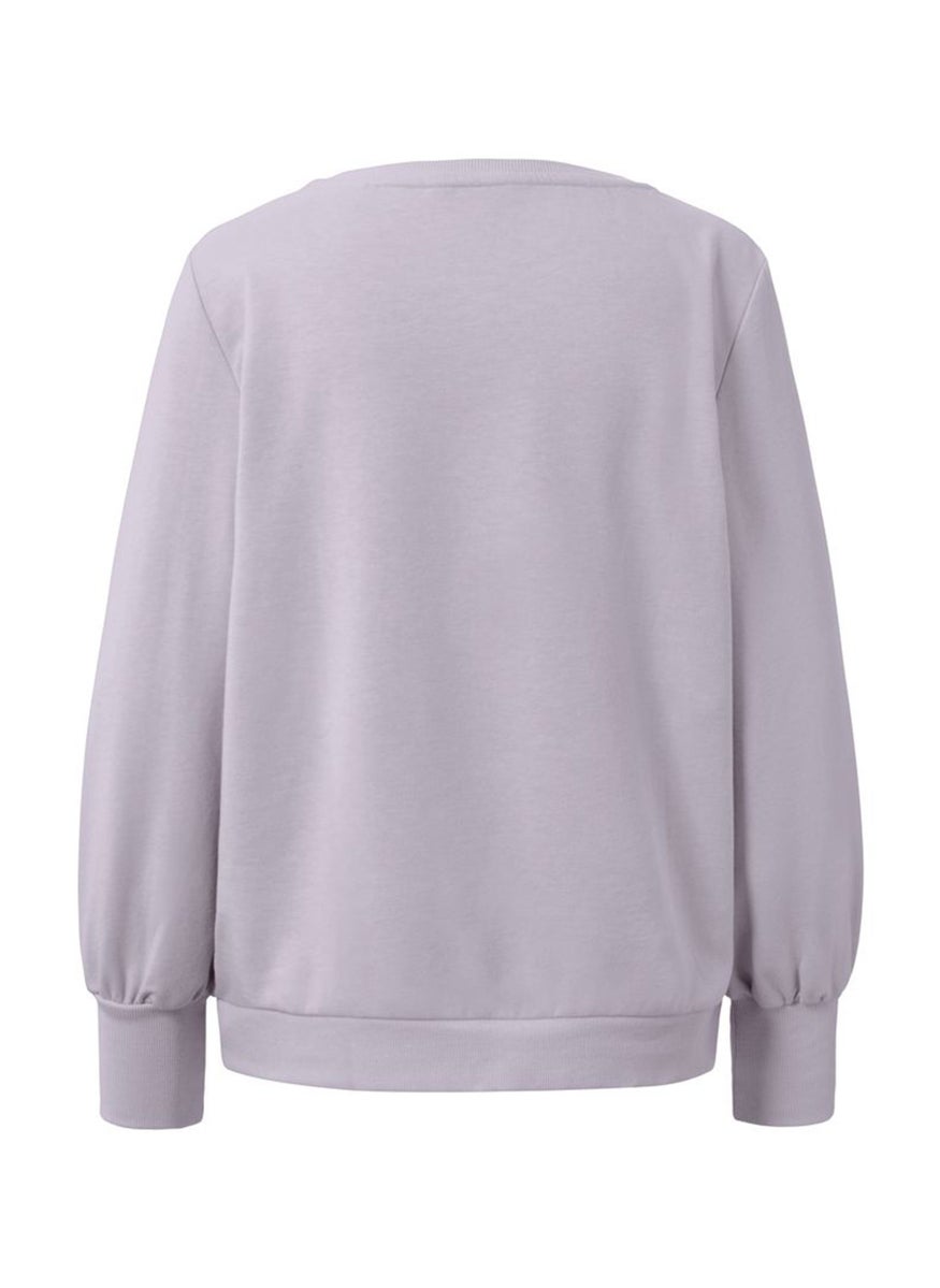 Women Crew Neck Solid Sweatshirts, Lilac