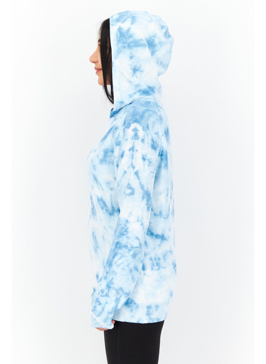 Women Tie Dye Long Sleeves Hoodies, Blue