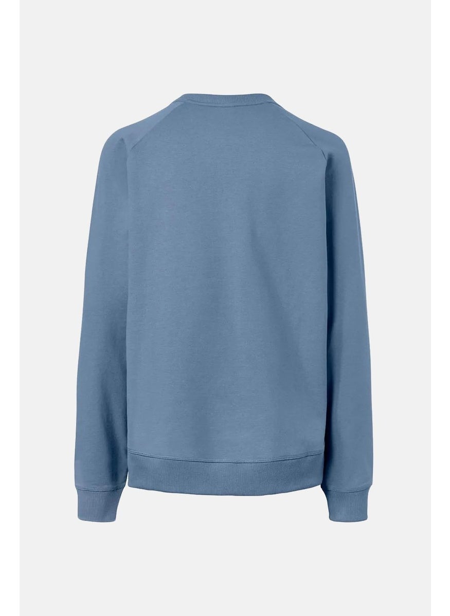 Women Crew Neck Long Sleeve Plain Sweatshirt, Blue