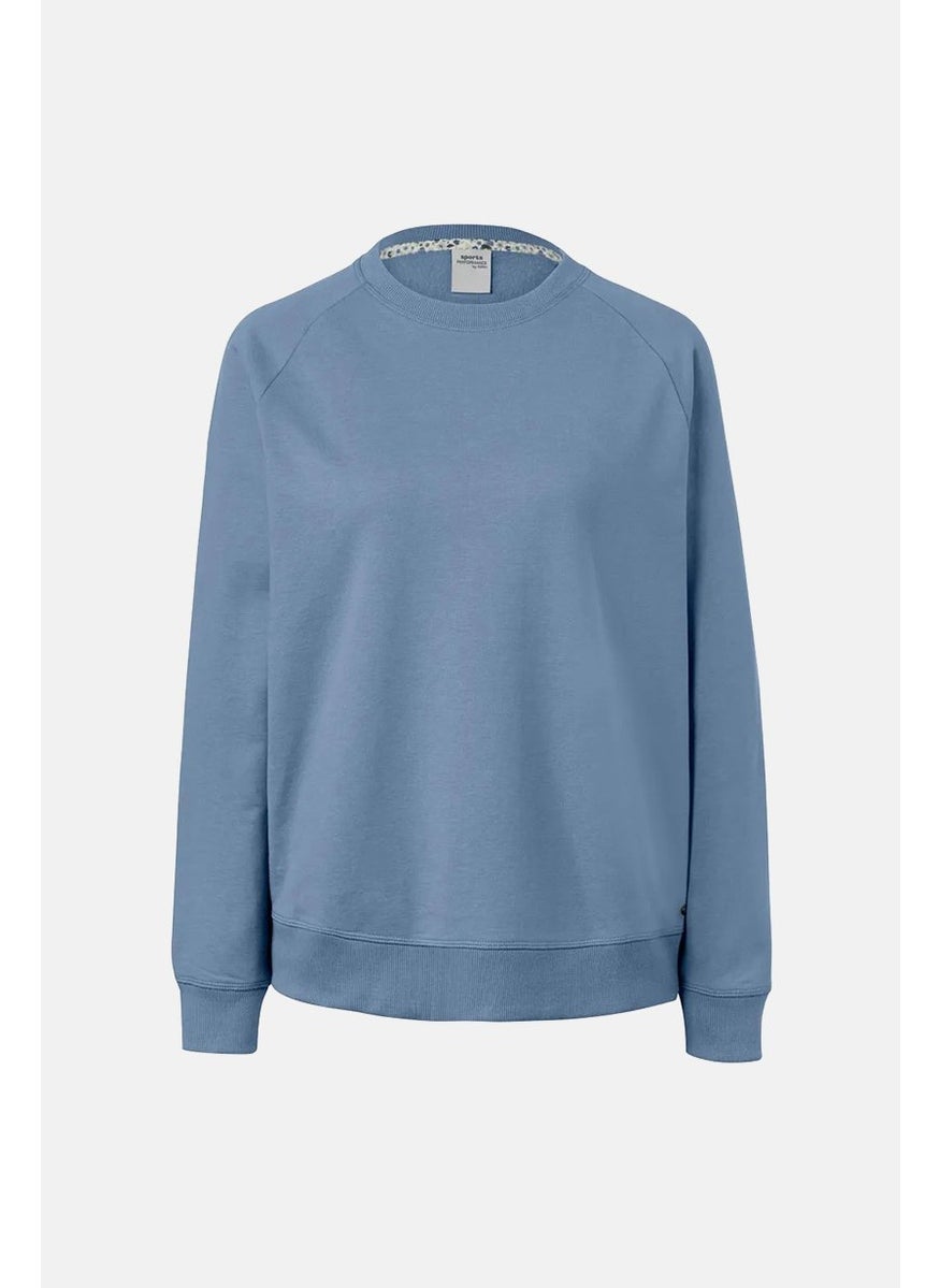 Women Crew Neck Long Sleeve Plain Sweatshirt, Blue