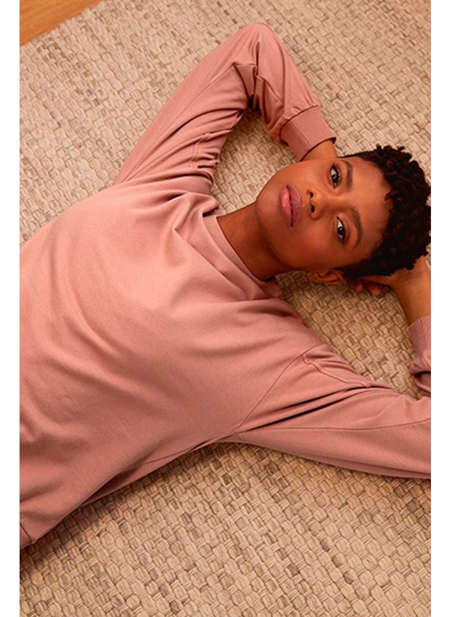 Women Crew Neck Long Sleeves Plain Sweatshirt, Orange