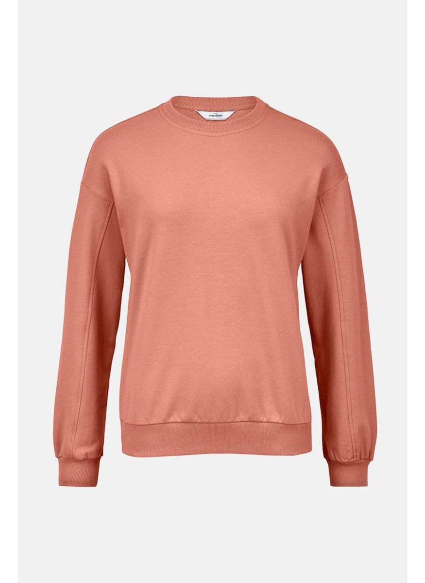 Women Crew Neck Long Sleeves Plain Sweatshirt, Orange