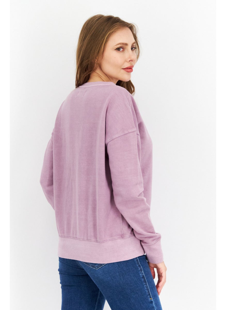 Women Crew Neck Long Sleeves Plain Sweatshirt, Purple