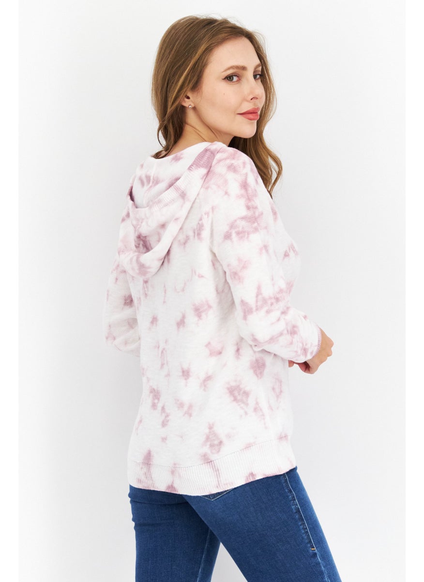 Women Hooded Long Sleeve Tie Dye Sweatshirt, White