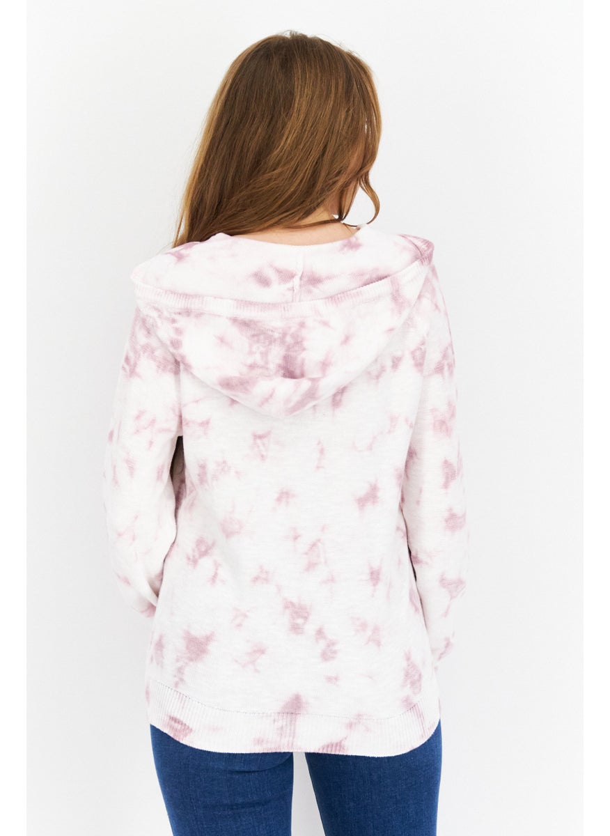 Women Hooded Long Sleeve Tie Dye Sweatshirt, White