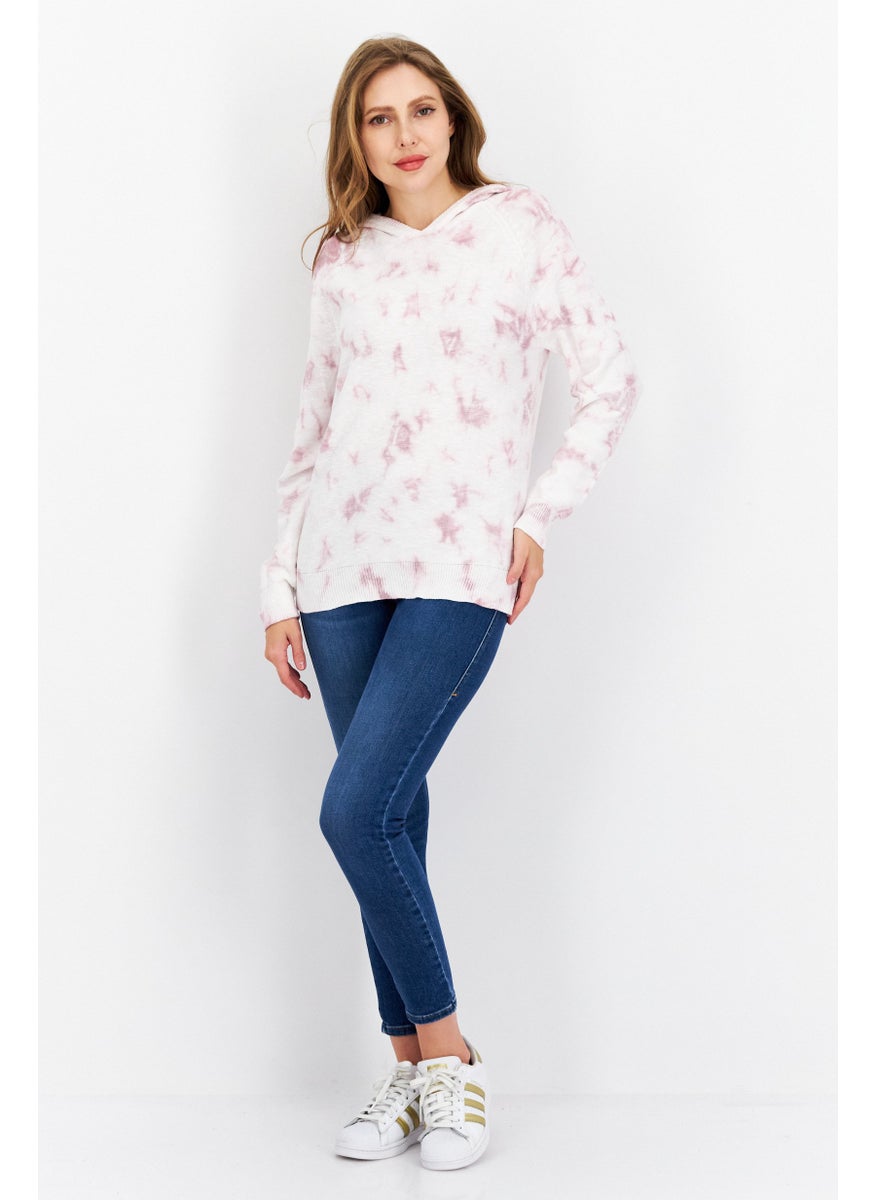 Women Hooded Long Sleeve Tie Dye Sweatshirt, White