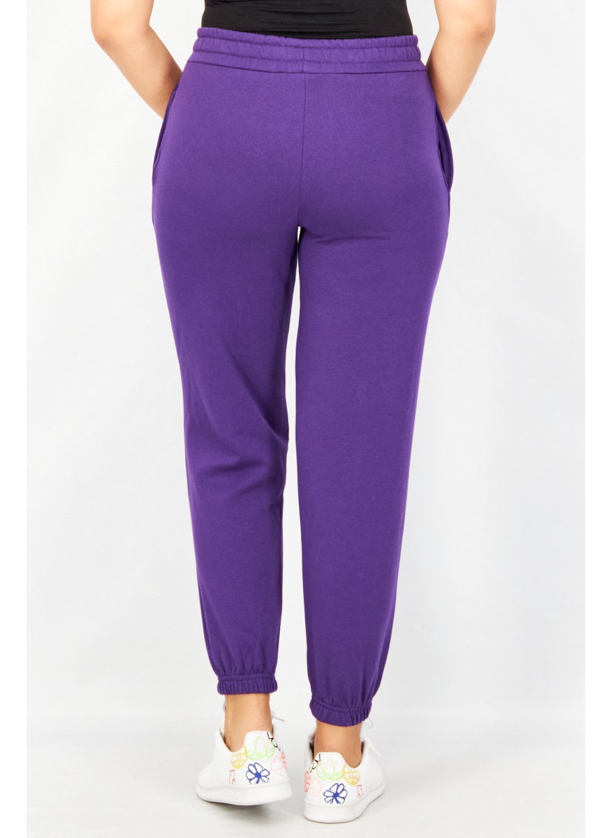 Women Regular Fit Pull On Graphic Print Jogger Pants, Purple