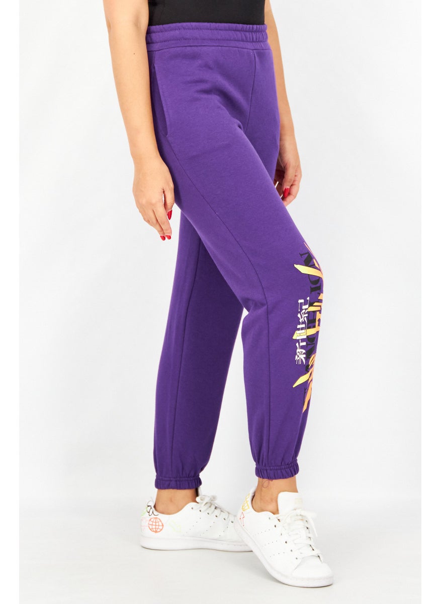 Women Regular Fit Pull On Graphic Print Jogger Pants, Purple