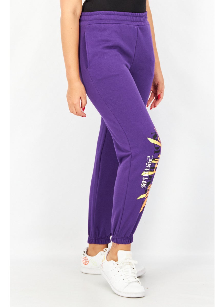 Women Regular Fit Pull On Graphic Print Jogger Pants, Purple