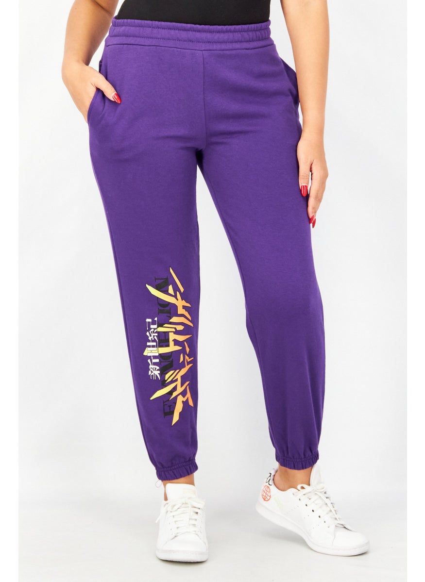 Women Regular Fit Pull On Graphic Print Jogger Pants, Purple