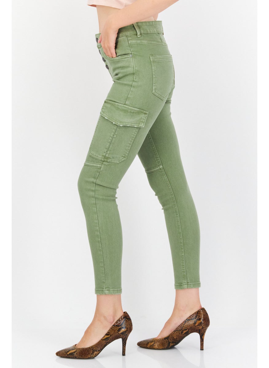 Women Skinny Fit Plain Chino Pant, Olive