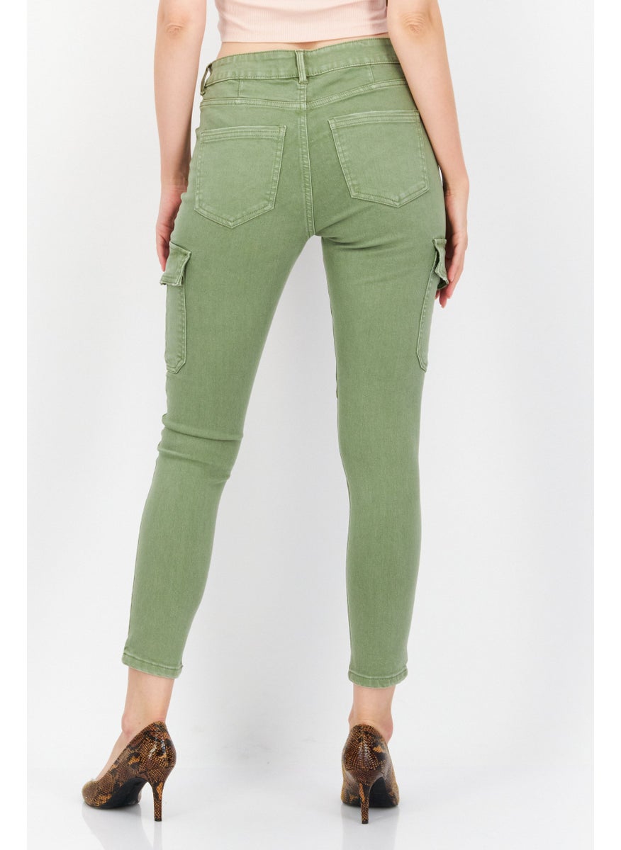 Women Skinny Fit Plain Chino Pant, Olive