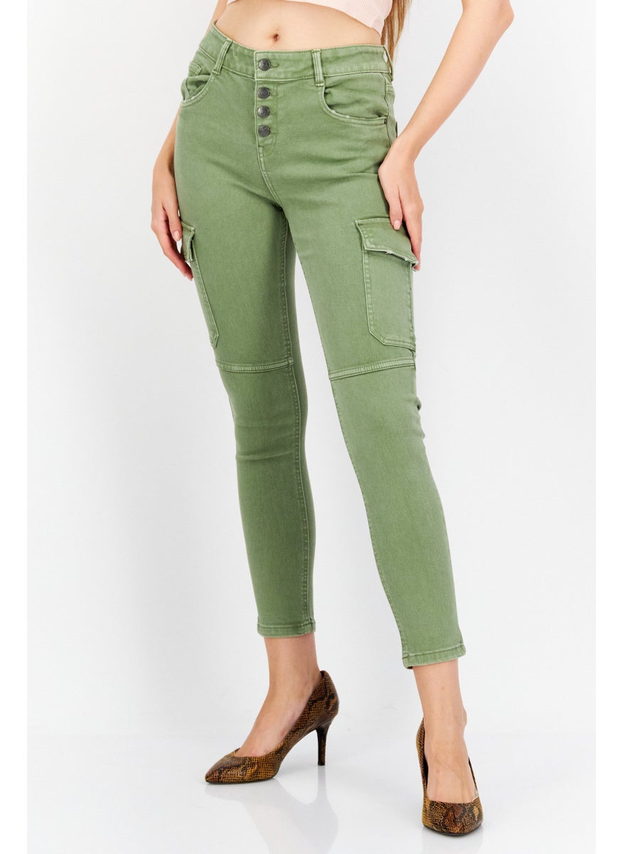 Women Skinny Fit Plain Chino Pant, Olive