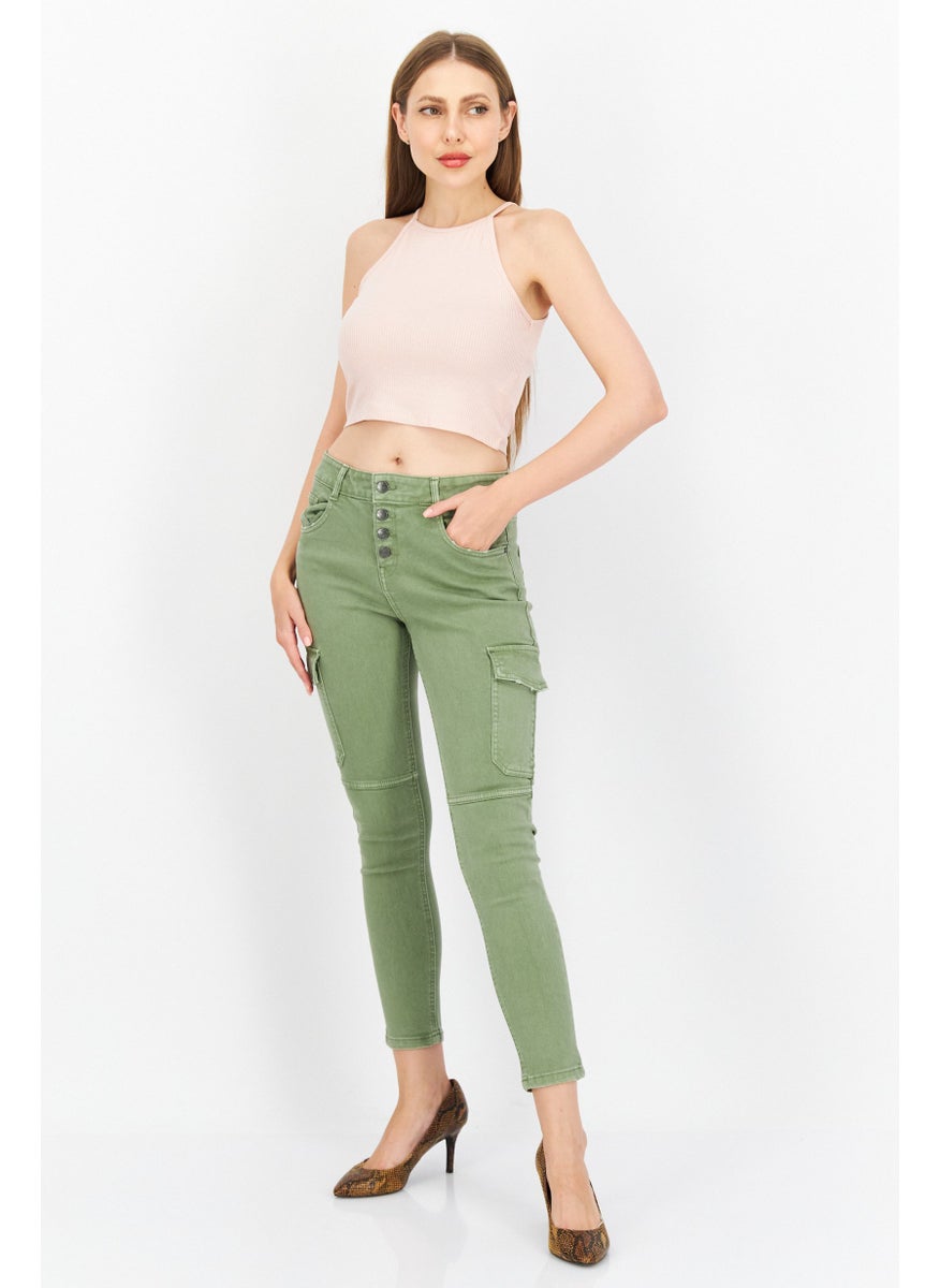 Women Skinny Fit Plain Chino Pant, Olive