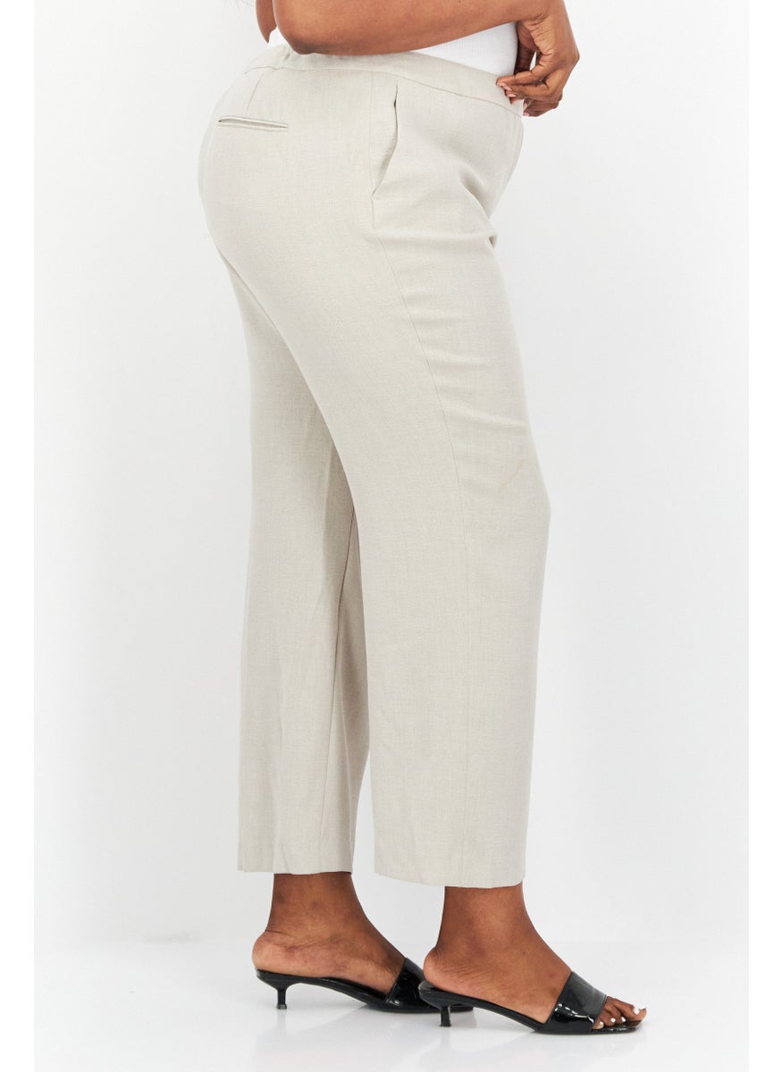 Women Plus Size Wide Leg Textured Pants, Beige