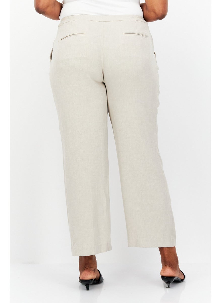 Women Plus Size Wide Leg Textured Pants, Beige