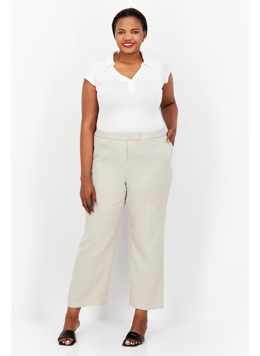 Women Plus Size Wide Leg Textured Pants, Beige
