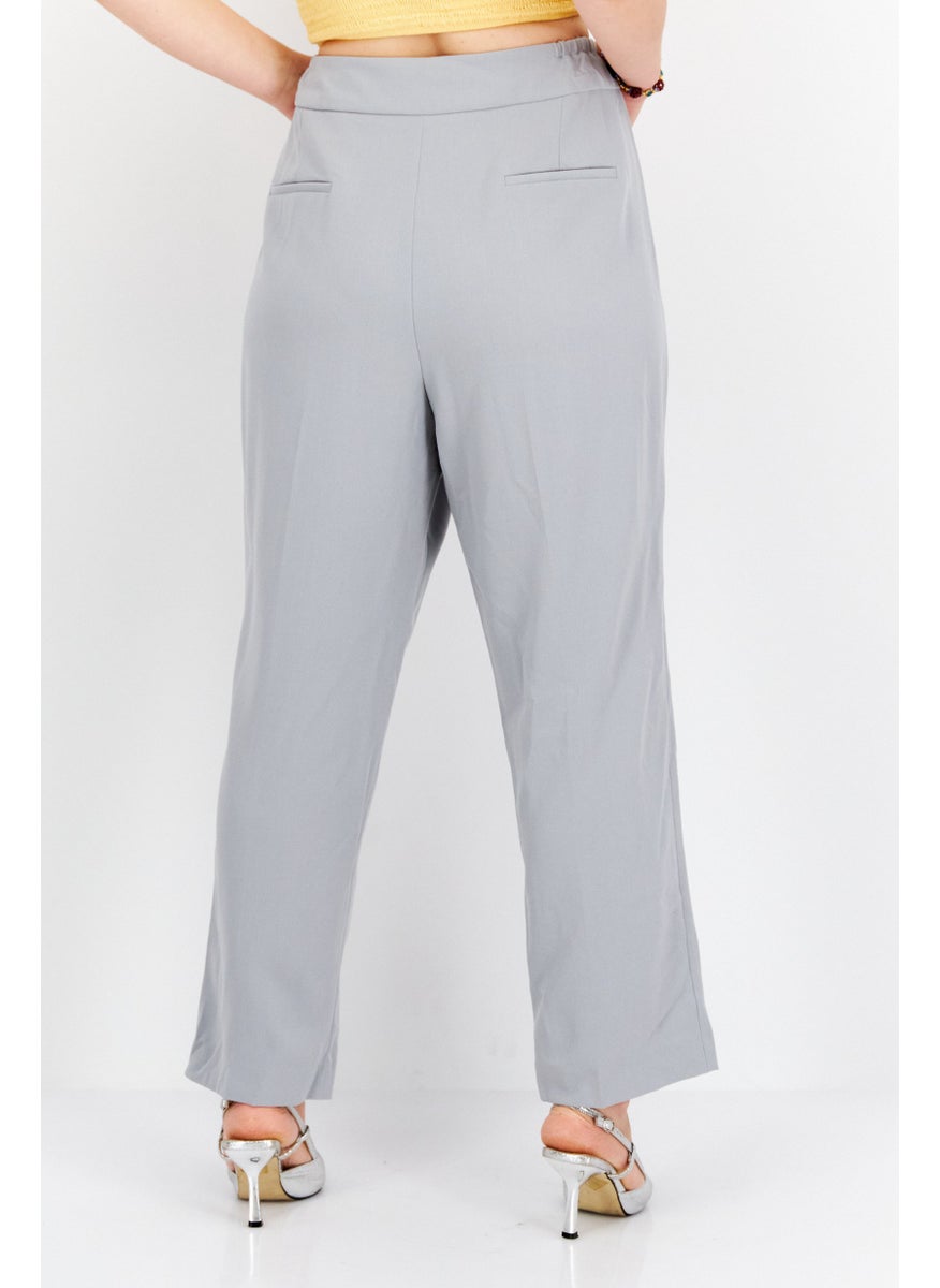 Women Plus SIze Solid Straight Leg Pants, Grey
