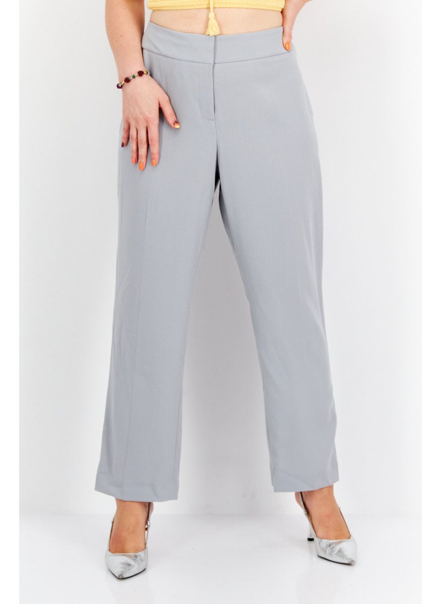 Women Plus SIze Solid Straight Leg Pants, Grey