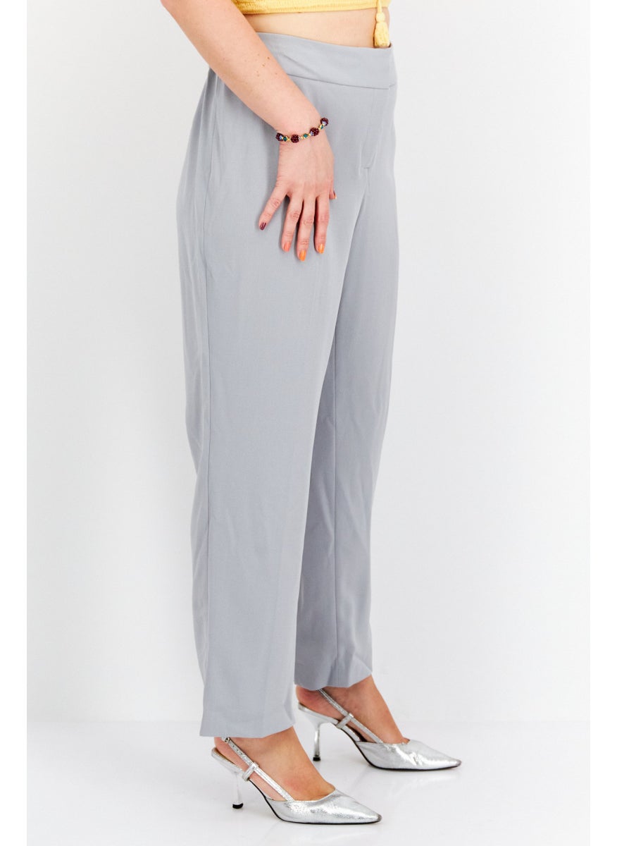 Women Plus SIze Solid Straight Leg Pants, Grey
