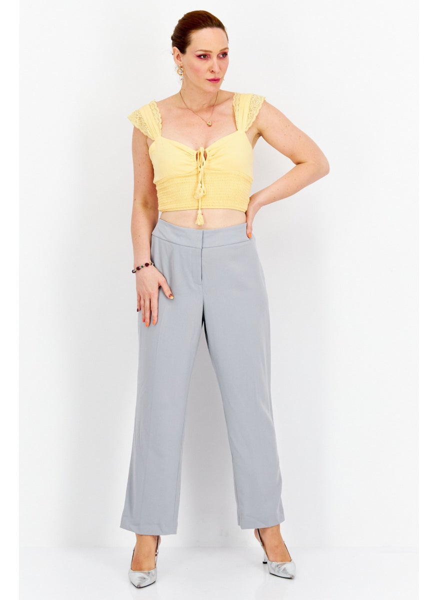 Women Plus SIze Solid Straight Leg Pants, Grey